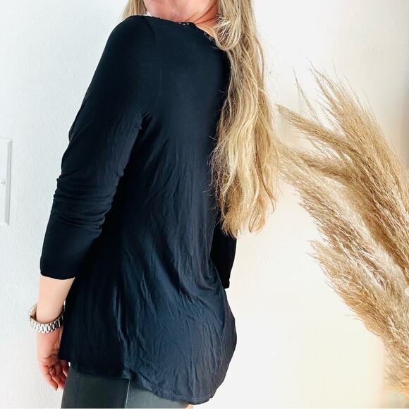 PHILOSOPHY Black Silver Beaded Sequin Shoulder 3/4 Shirt Tunic Top Blouse 1X - Picture 10 of 10